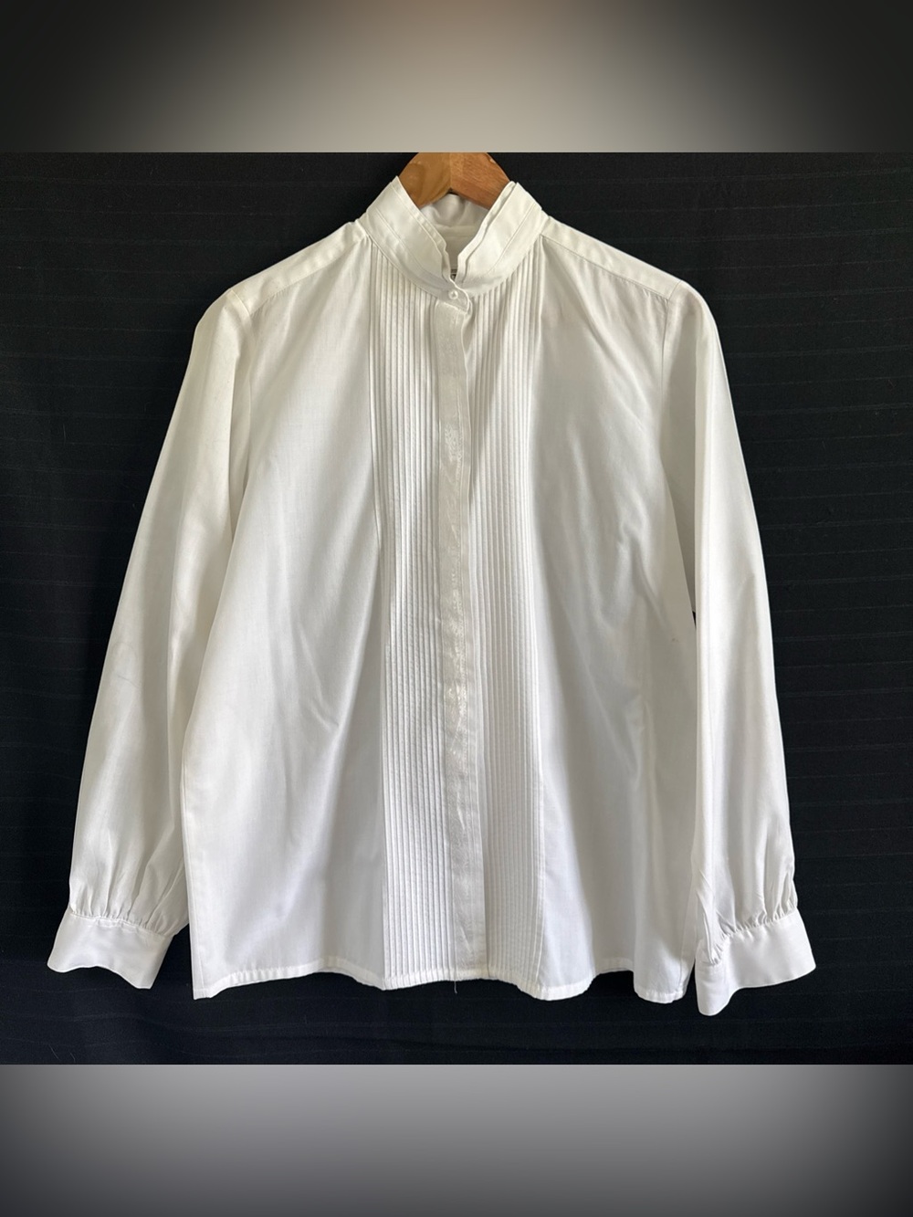Witt White Tuxedo Style womens Blouse 12 Stand Up Collar Academia Coquette